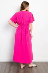 Trendy Women's Shirred Front Short Sleeve Maxi Dress - Elegant Flow for Every Occasion